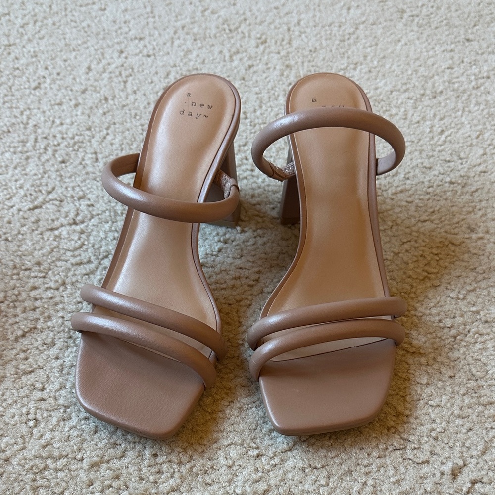 A New Day Women's Brown Strappy Heels, 2.5 in heel, like new. Worn just twice.